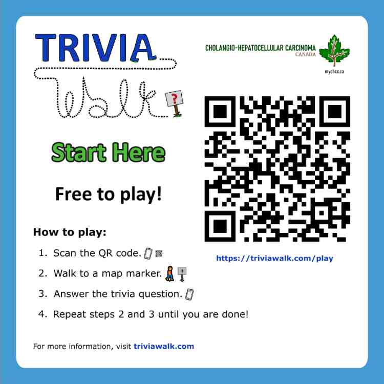 Trivia walk lawn sign with QR code and instructions